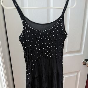Black spaghetti straps part dress with shiny beads
